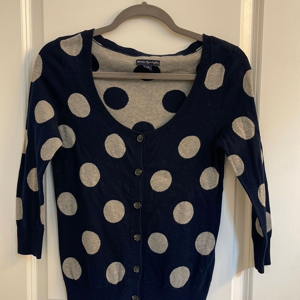 American Eagle Sweater Sz Sm Navy Blue Polka Dot